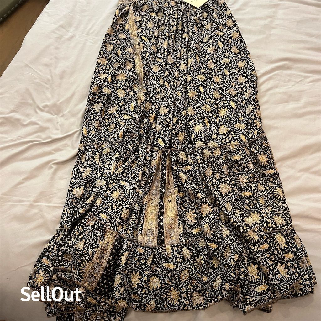 Panni Women's Floral Maxi Skirt Black Tassel Detail Size M